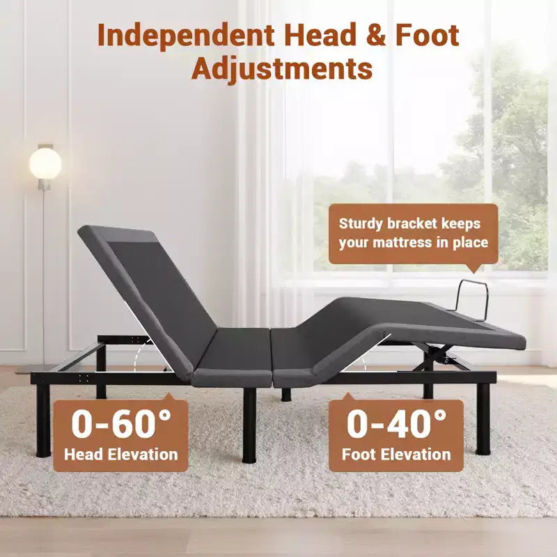 Cadre de lit réglable CuisinSmart avec massage, base de lit réglable Twin XL avec 1 port USB et veilleuse sous le lit, inclinaison tête et pieds