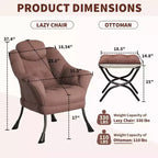 Fauteuil d'appoint confortable en velours Acekool pour adultes, fauteuil de lecture ergonomique avec accoudoirs rembourrés, repose-pieds pliable, poche latérale, rose, gris