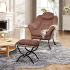 Fauteuil d'appoint confortable en velours Acekool pour adultes, fauteuil de lecture ergonomique avec accoudoirs rembourrés, repose-pieds pliable, poche latérale, rose, gris