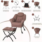 Fauteuil d'appoint confortable en velours Acekool pour adultes, fauteuil de lecture ergonomique avec accoudoirs rembourrés, repose-pieds pliable, poche latérale, rose, gris