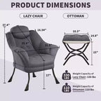 Fauteuil d'appoint confortable en velours Acekool pour adultes, fauteuil de lecture ergonomique avec accoudoirs rembourrés, repose-pieds pliable, poche latérale, rose, gris