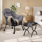 Fauteuil d'appoint confortable en velours Acekool pour adultes, fauteuil de lecture ergonomique avec accoudoirs rembourrés, repose-pieds pliable, poche latérale, rose, gris