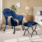 Fauteuil d'appoint confortable en velours Acekool pour adultes, fauteuil de lecture ergonomique avec accoudoirs rembourrés, repose-pieds pliable, poche latérale, rose, gris