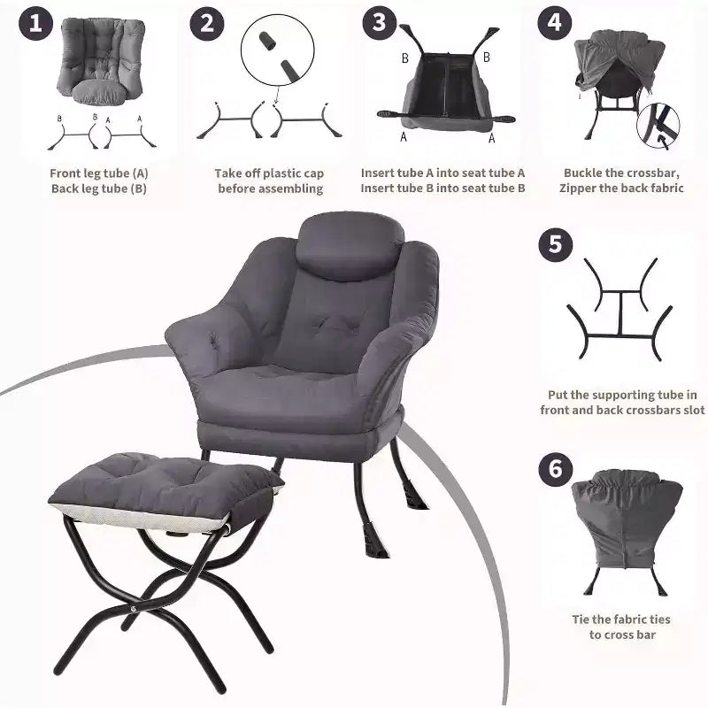 Fauteuil d'appoint confortable en velours Acekool pour adultes, fauteuil de lecture ergonomique avec accoudoirs rembourrés, repose-pieds pliable, poche latérale, rose, gris