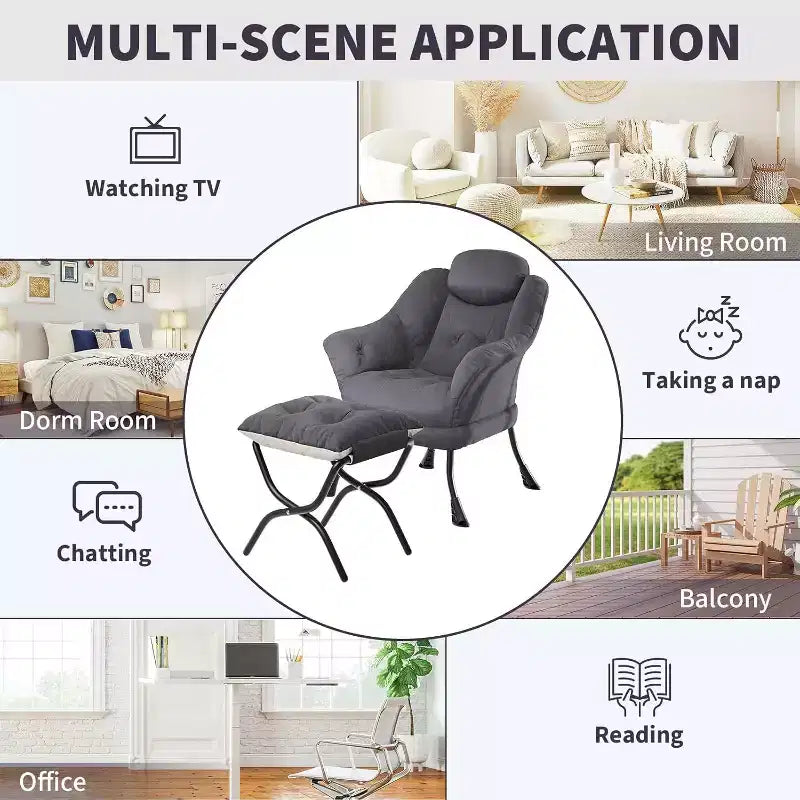 Fauteuil d'appoint confortable en velours Acekool pour adultes, fauteuil de lecture ergonomique avec accoudoirs rembourrés, repose-pieds pliable, poche latérale, rose, gris
