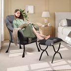 Fauteuil d'appoint confortable en velours Acekool pour adultes, fauteuil de lecture ergonomique avec accoudoirs rembourrés, repose-pieds pliable, poche latérale, rose, gris