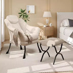 Fauteuil d'appoint confortable en velours Acekool pour adultes, fauteuil de lecture ergonomique avec accoudoirs rembourrés, repose-pieds pliable, poche latérale, rose, gris