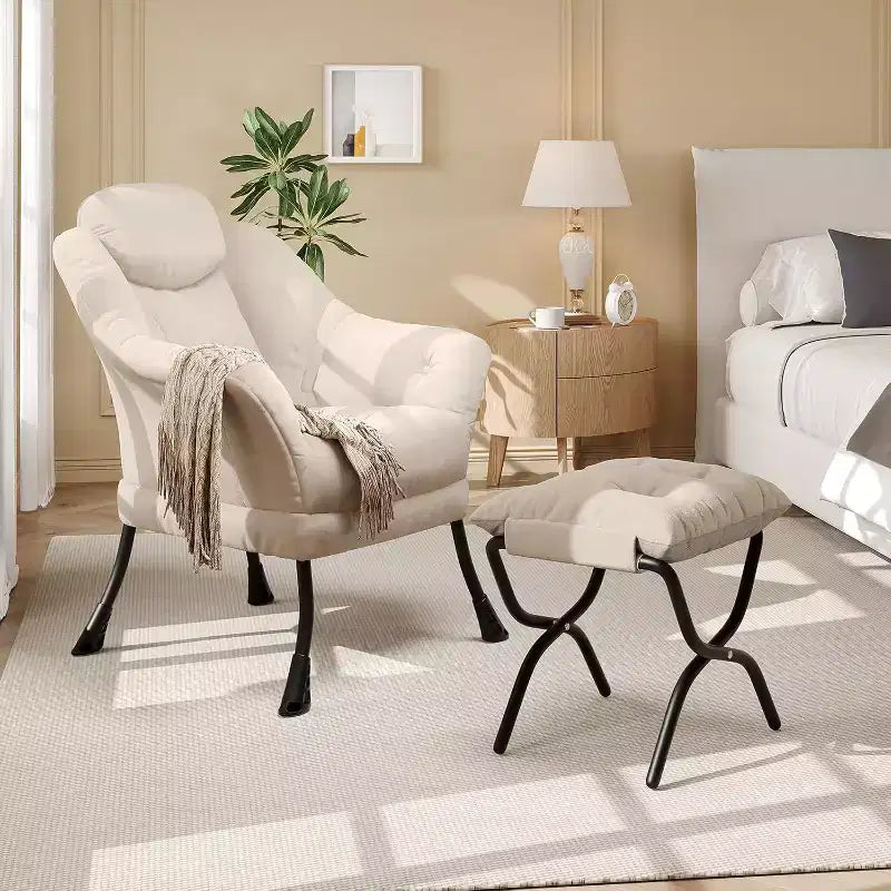 Fauteuil d'appoint confortable en velours Acekool pour adultes, fauteuil de lecture ergonomique avec accoudoirs rembourrés, repose-pieds pliable, poche latérale, rose, gris