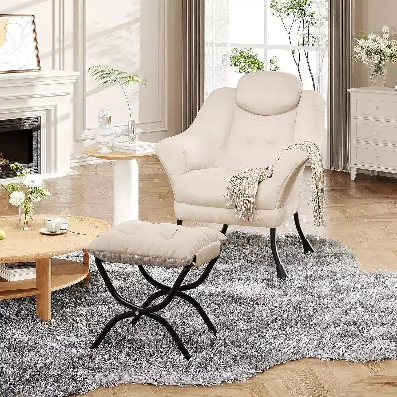 Fauteuil d'appoint confortable en velours Acekool pour adultes, fauteuil de lecture ergonomique avec accoudoirs rembourrés, repose-pieds pliable, poche latérale, rose, gris