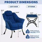 Fauteuil d'appoint confortable en velours Acekool pour adultes, fauteuil de lecture ergonomique avec accoudoirs rembourrés, repose-pieds pliable, poche latérale, rose, gris