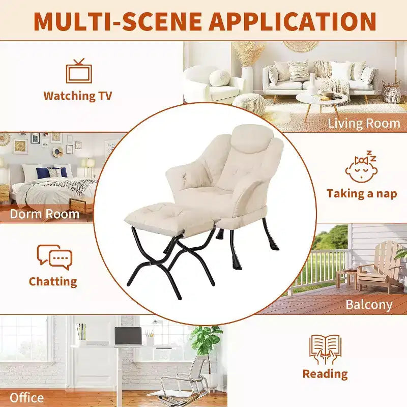 Fauteuil d'appoint confortable en velours Acekool pour adultes, fauteuil de lecture ergonomique avec accoudoirs rembourrés, repose-pieds pliable, poche latérale, rose, gris
