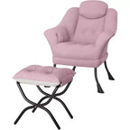Fauteuil d'appoint confortable en velours Acekool pour adultes, fauteuil de lecture ergonomique avec accoudoirs rembourrés, repose-pieds pliable, poche latérale, rose, gris