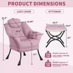 Fauteuil d'appoint confortable en velours Acekool pour adultes, fauteuil de lecture ergonomique avec accoudoirs rembourrés, repose-pieds pliable, poche latérale, rose, gris