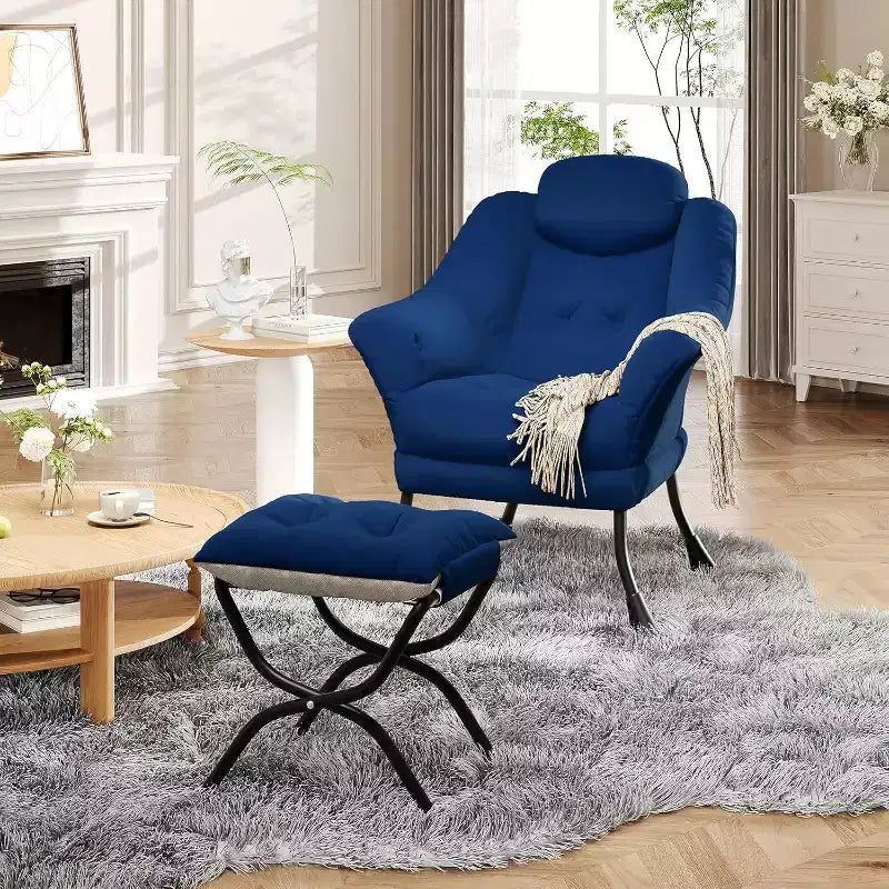 Fauteuil d'appoint confortable en velours Acekool pour adultes, fauteuil de lecture ergonomique avec accoudoirs rembourrés, repose-pieds pliable, poche latérale, rose, gris