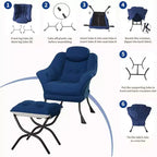 Fauteuil d'appoint confortable en velours Acekool pour adultes, fauteuil de lecture ergonomique avec accoudoirs rembourrés, repose-pieds pliable, poche latérale, rose, gris