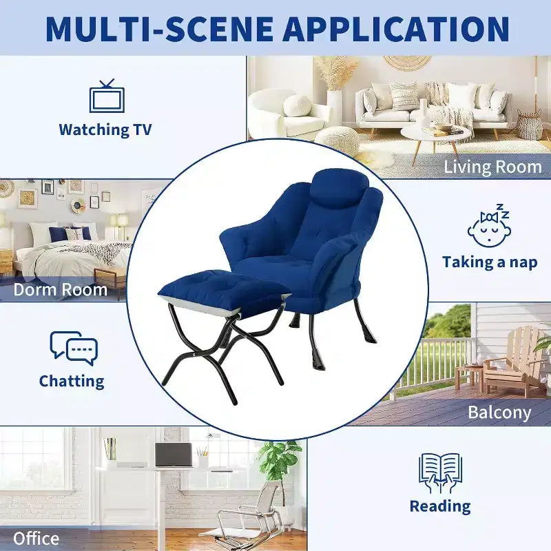 Fauteuil d'appoint confortable en velours Acekool pour adultes, fauteuil de lecture ergonomique avec accoudoirs rembourrés, repose-pieds pliable, poche latérale, rose, gris