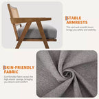Fauteuil Acekool, dossier en rotin, pieds en bois, coussins épais, fauteuil de salon, chambre ou balcon, lin beige ou flanelle teddy