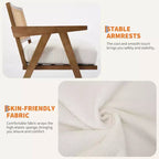 Fauteuil Acekool, dossier en rotin, pieds en bois, coussins épais, fauteuil de salon, chambre ou balcon, lin beige ou flanelle teddy
