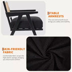 Fauteuil Acekool, dossier en rotin, pieds en bois, coussins épais, fauteuil de salon, chambre ou balcon, lin beige ou flanelle teddy