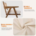 Fauteuil Acekool, dossier en rotin, pieds en bois, coussins épais, fauteuil de salon, chambre ou balcon, lin beige ou flanelle teddy