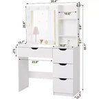 Coiffeuse moderne Acekool avec miroir lumineux, prises électriques, 4 tiroirs, poignées en cristal, éclairage LED réglable, étagères de rangement pour chambre, blanc
