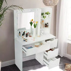 Coiffeuse moderne Acekool avec miroir lumineux, prises électriques, 4 tiroirs, poignées en cristal, éclairage LED réglable, étagères de rangement pour chambre, blanc
