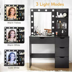 Coiffeuse moderne Acekool avec miroir lumineux, prises électriques, 4 tiroirs, poignées en cristal, éclairage LED réglable, étagères de rangement pour chambre, blanc