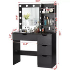 Coiffeuse moderne Acekool avec miroir lumineux, prises électriques, 4 tiroirs, poignées en cristal, éclairage LED réglable, étagères de rangement pour chambre, blanc