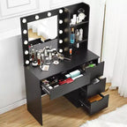 Coiffeuse moderne Acekool avec miroir lumineux, prises électriques, 4 tiroirs, poignées en cristal, éclairage LED réglable, étagères de rangement pour chambre, blanc