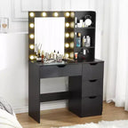Coiffeuse moderne Acekool avec miroir lumineux, prises électriques, 4 tiroirs, poignées en cristal, éclairage LED réglable, étagères de rangement pour chambre, blanc