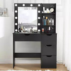 Coiffeuse moderne Acekool avec miroir lumineux, prises électriques, 4 tiroirs, poignées en cristal, éclairage LED réglable, étagères de rangement pour chambre, blanc
