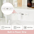 Coiffeuse moderne Acekool avec miroir lumineux, prises électriques, 4 tiroirs, poignées en cristal, éclairage LED réglable, étagères de rangement pour chambre, blanc