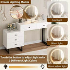 Coiffeuse blanche Acekool avec miroir et lumières, table de maquillage moderne avec 5 tiroirs, LED 3 couleurs, luminosité réglable pour chambre à coucher