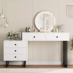 Coiffeuse blanche Acekool avec miroir et lumières, table de maquillage moderne avec 5 tiroirs, LED 3 couleurs, luminosité réglable pour chambre à coucher