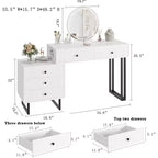 Coiffeuse blanche Acekool avec miroir et lumières, table de maquillage moderne avec 5 tiroirs, LED 3 couleurs, luminosité réglable pour chambre à coucher