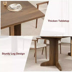 Grande table à manger en bois de style ferme pour 6-8 personnes, table de cuisine rectangulaire avec plateau rembourré et pieds distinctifs en forme de V