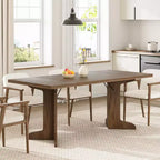 Grande table à manger en bois de style ferme pour 6-8 personnes, table de cuisine rectangulaire avec plateau rembourré et pieds distinctifs en forme de V