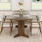 Grande table à manger en bois de style ferme pour 6-8 personnes, table de cuisine rectangulaire avec plateau rembourré et pieds distinctifs en forme de V