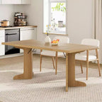 Grande table à manger en bois de style ferme pour 6-8 personnes, table de cuisine rectangulaire avec plateau rembourré et pieds distinctifs en forme de V