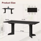 Grande table à manger en bois de style ferme pour 6-8 personnes, table de cuisine rectangulaire avec plateau rembourré et pieds distinctifs en forme de V