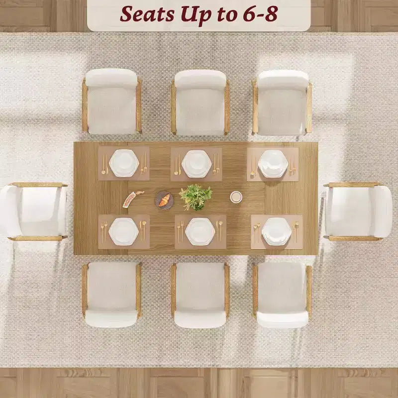 Grande table à manger en bois de style ferme pour 6-8 personnes, table de cuisine rectangulaire avec plateau rembourré et pieds distinctifs en forme de V