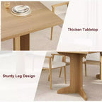Grande table à manger en bois de style ferme pour 6-8 personnes, table de cuisine rectangulaire avec plateau rembourré et pieds distinctifs en forme de V