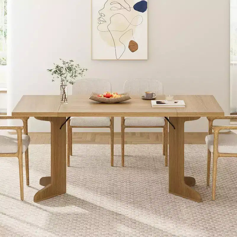 Grande table à manger en bois de style ferme pour 6-8 personnes, table de cuisine rectangulaire avec plateau rembourré et pieds distinctifs en forme de V