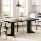 Grande table à manger en bois de style ferme pour 6-8 personnes, table de cuisine rectangulaire avec plateau rembourré et pieds distinctifs en forme de V