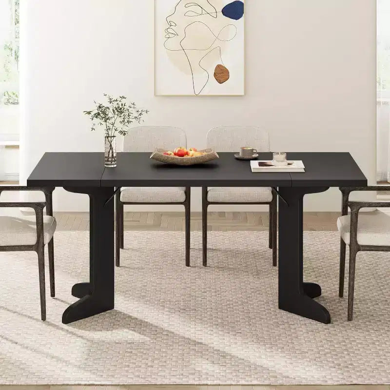 Grande table à manger en bois de style ferme pour 6-8 personnes, table de cuisine rectangulaire avec plateau rembourré et pieds distinctifs en forme de V