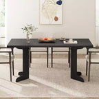 Grande table à manger en bois de style ferme pour 6-8 personnes, table de cuisine rectangulaire avec plateau rembourré et pieds distinctifs en forme de V