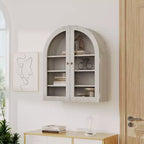 Meuble Haut Mural Arrondi, Petite Armoire de Toilette Murale avec Portes et Étagères Réglables, Organisateur de Rangement Gain de Place pour Cuisines