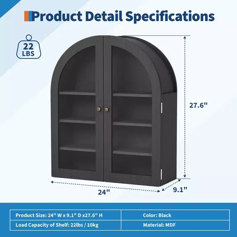 Meuble Haut Mural Arrondi, Petite Armoire de Toilette Murale avec Portes et Étagères Réglables, Organisateur de Rangement Gain de Place pour Cuisines