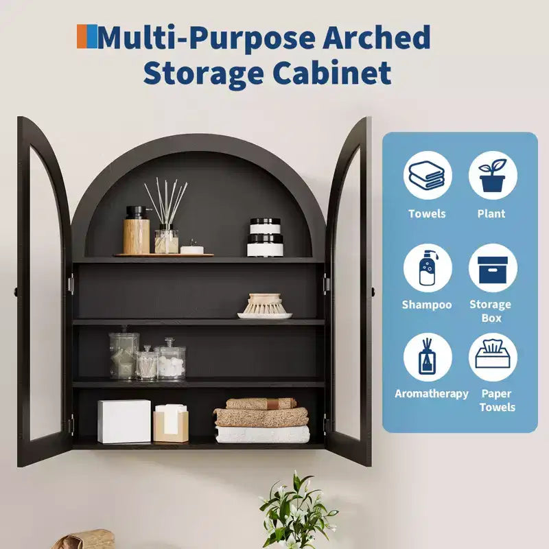 Meuble Haut Mural Arrondi, Petite Armoire de Toilette Murale avec Portes et Étagères Réglables, Organisateur de Rangement Gain de Place pour Cuisines