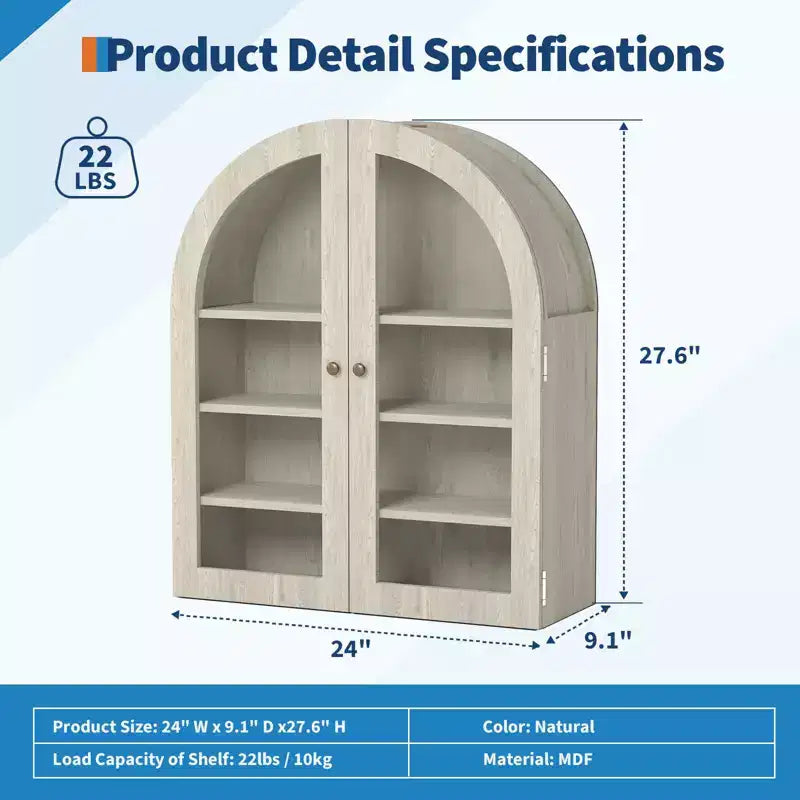 Meuble Haut Mural Arrondi, Petite Armoire de Toilette Murale avec Portes et Étagères Réglables, Organisateur de Rangement Gain de Place pour Cuisines
